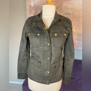 J.Crew army green field jacket with gold‎ buttons size XS Relaxed BF Fit